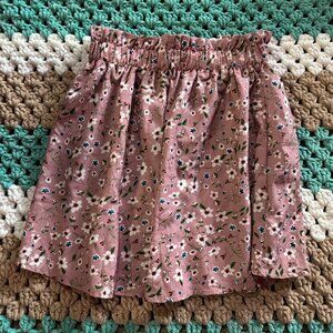 Mauve Pink Floral Midi Elastic High Waist Stretch Skirt Womans sz Small